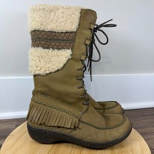 UGG Shoreline Boots Women's Size 8 Olive Green Leather Sheepskin Shearling 5752